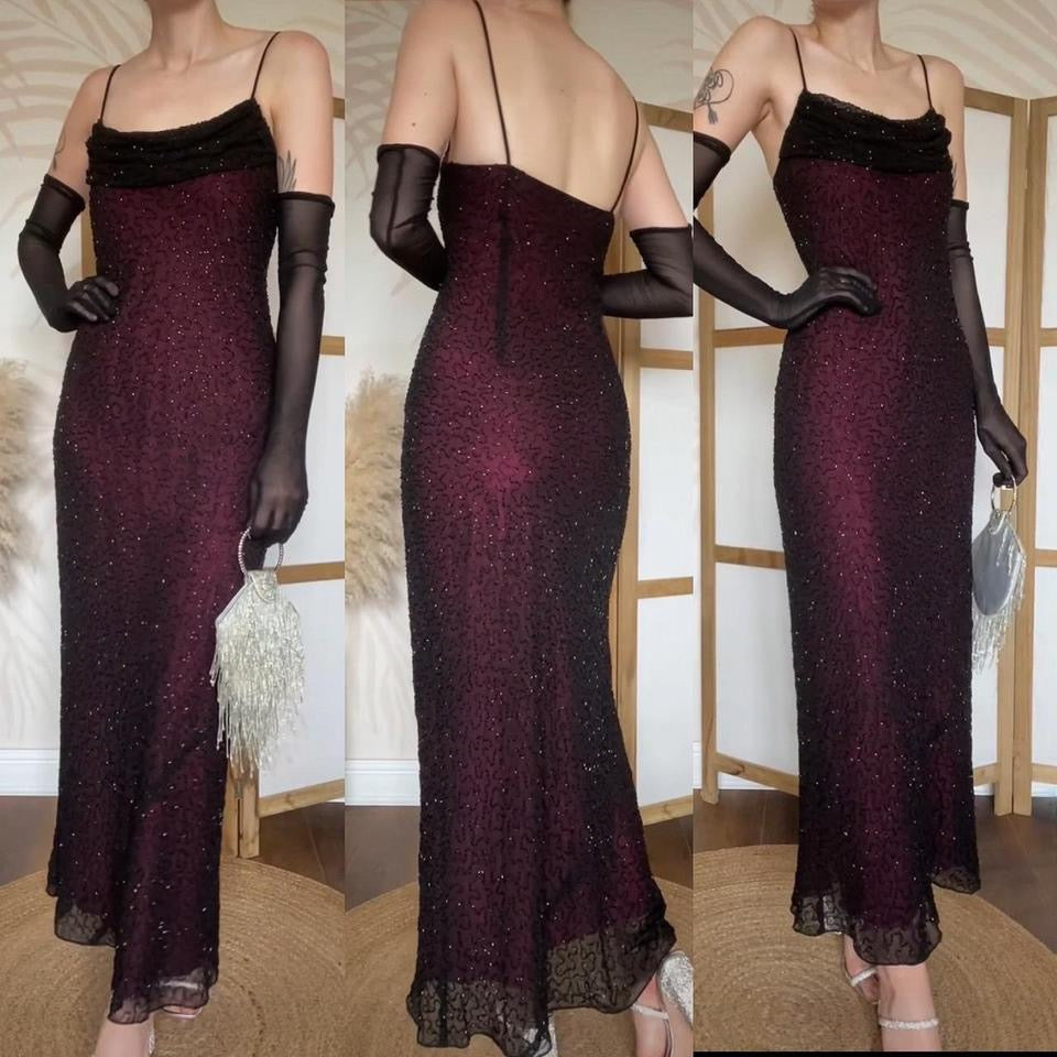 Marina black & pink beaded evening dress uk 12