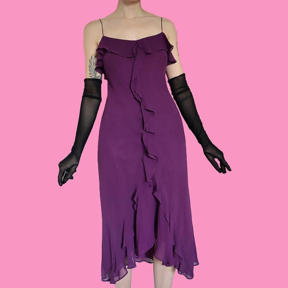 Purple 100% silk slip midi dress UK 12