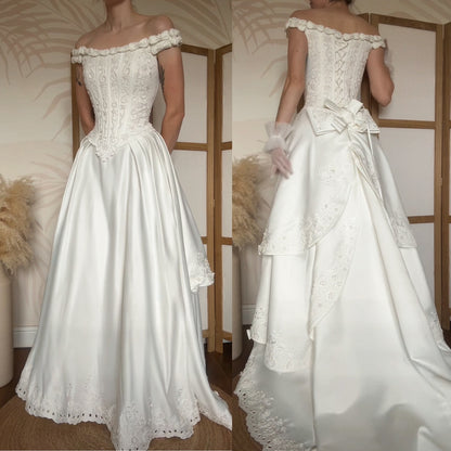Ivory off shoulder 80s wedding dress uk 8-10 & uk 10-12 (shorter) available