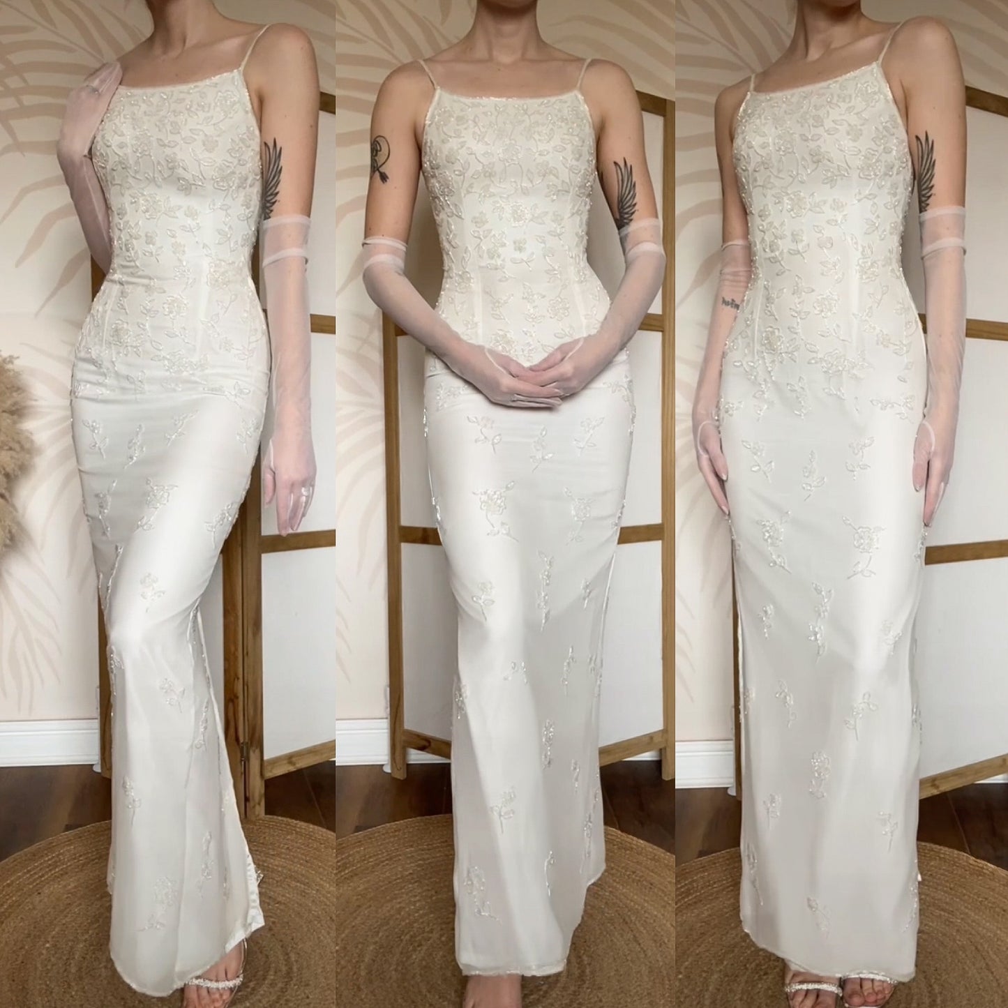 Ivory petite 100% silk beaded wedding dress uk 6