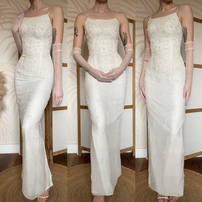 Ivory petite 100% silk beaded wedding dress uk 6