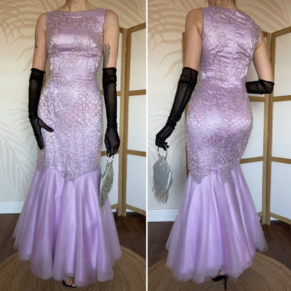 Lilac beaded Goya fishtail prom dress UK 10