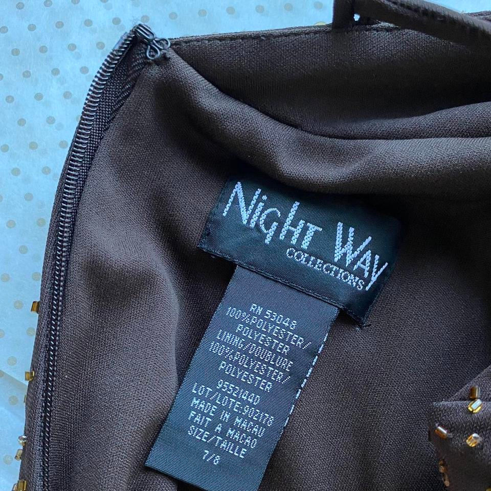 Brown Nightway halter-neck beaded dress UK 10