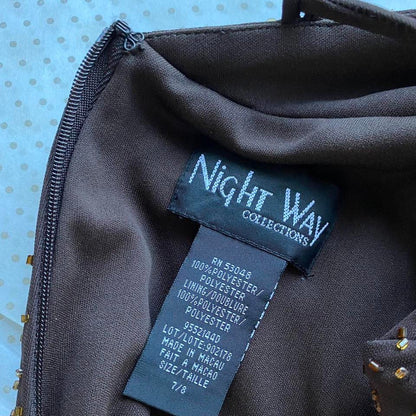 Brown Nightway halter-neck beaded dress UK 10
