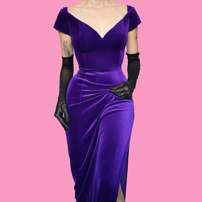 Purple velvet cold shoulder evening dress UK 12