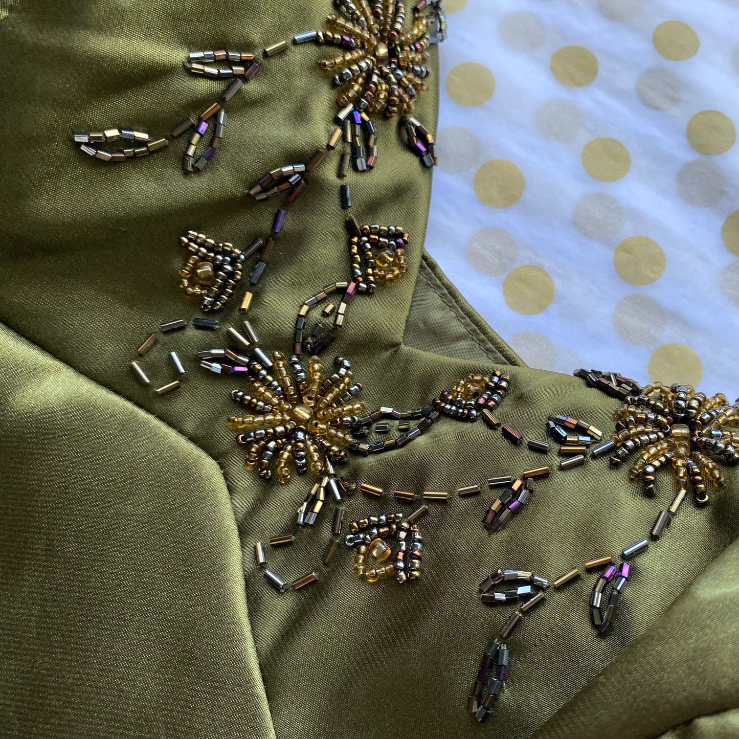 Green Dave & Johnny beaded evening gown UK 10