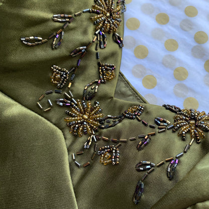 Green Dave & Johnny beaded evening gown UK 10