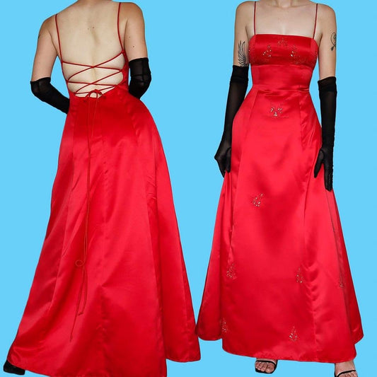 Red Morgan & Co A-line lace back prom dress UK 10