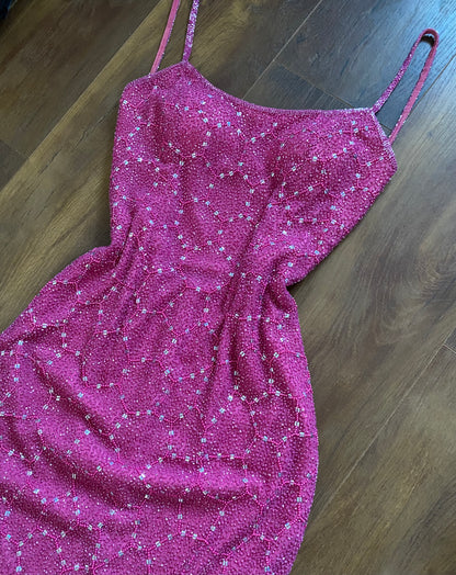 Aftershock 100% silk pink beaded evening dress uk 10