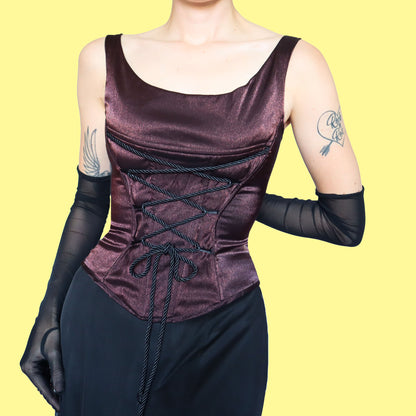 Silky stretch lace up corset top UK 10-12