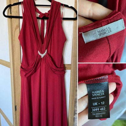 Red stretch halter neck midi dress uk 12