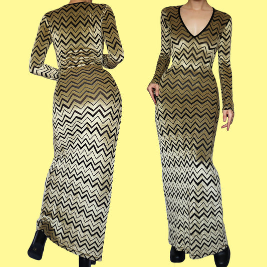 Gold stretch long sleeve velvet evening dress UK 10