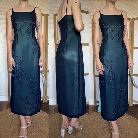 Debut sapphire beaded evening dress uk 12