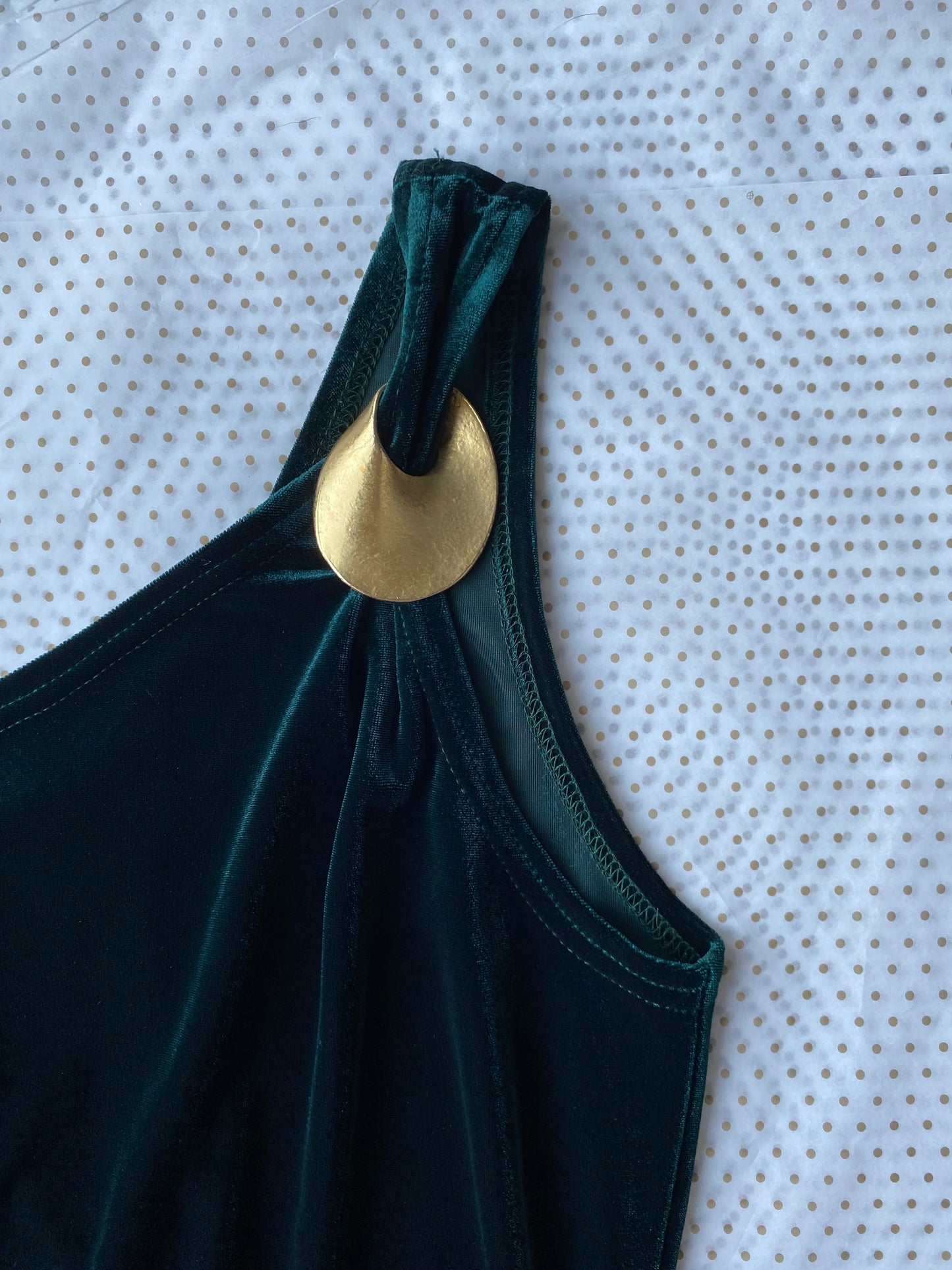 Gina Bacconi green velvet one shoulder evening dress UK 10