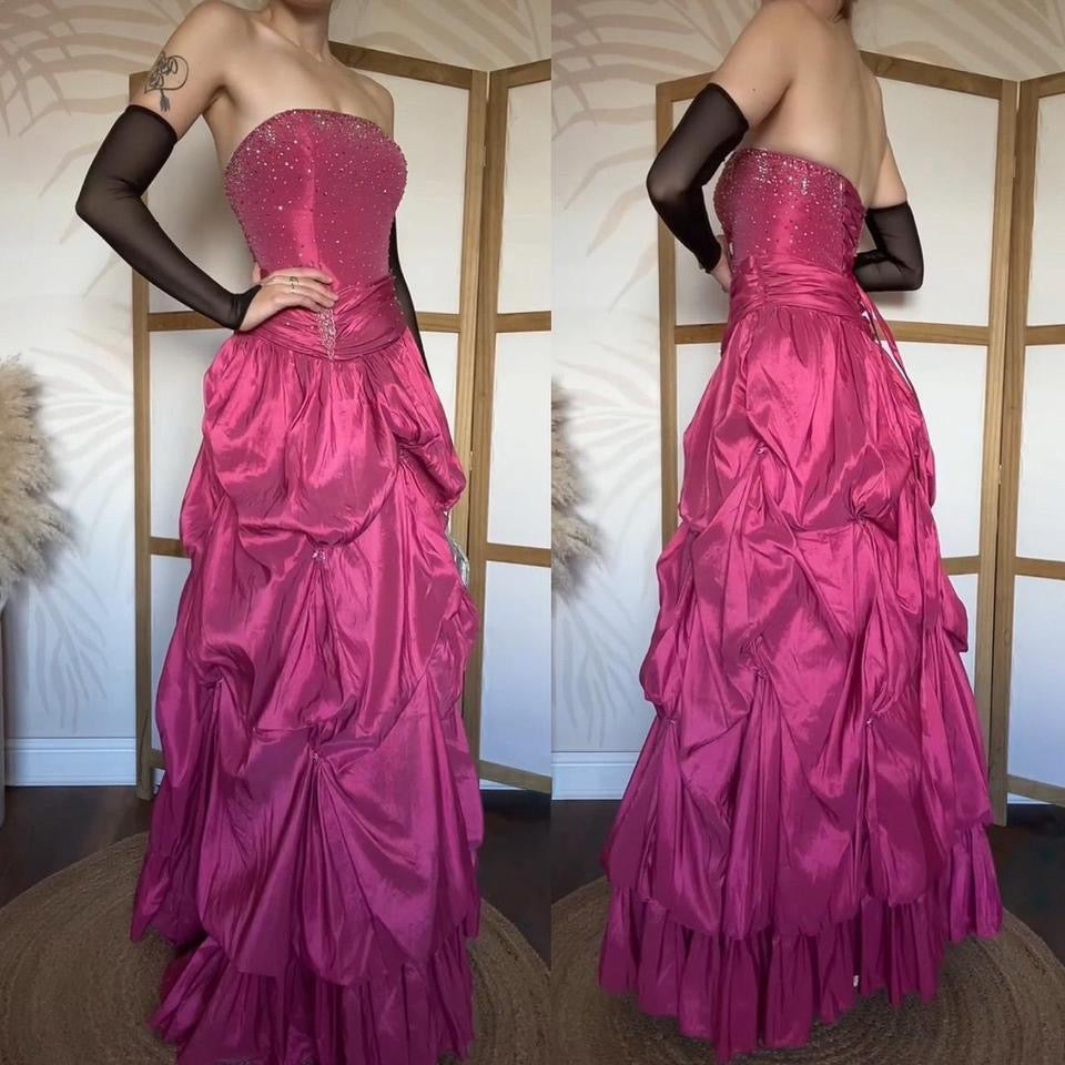 Pink strapless beaded prom gown uk 12-14