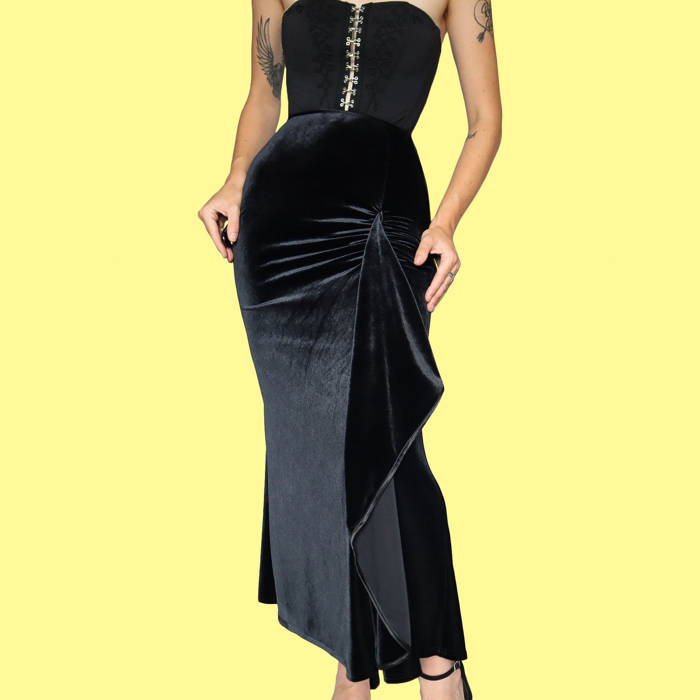 Black velvet frill maxi evening skirt UK 10