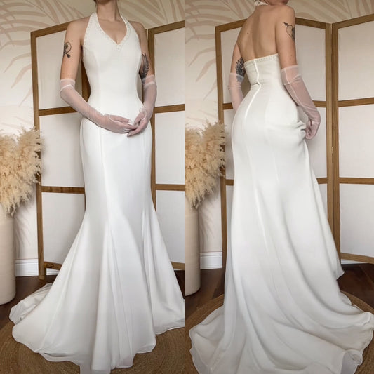 Romantica ivory halter-neck wedding dress uk 14
