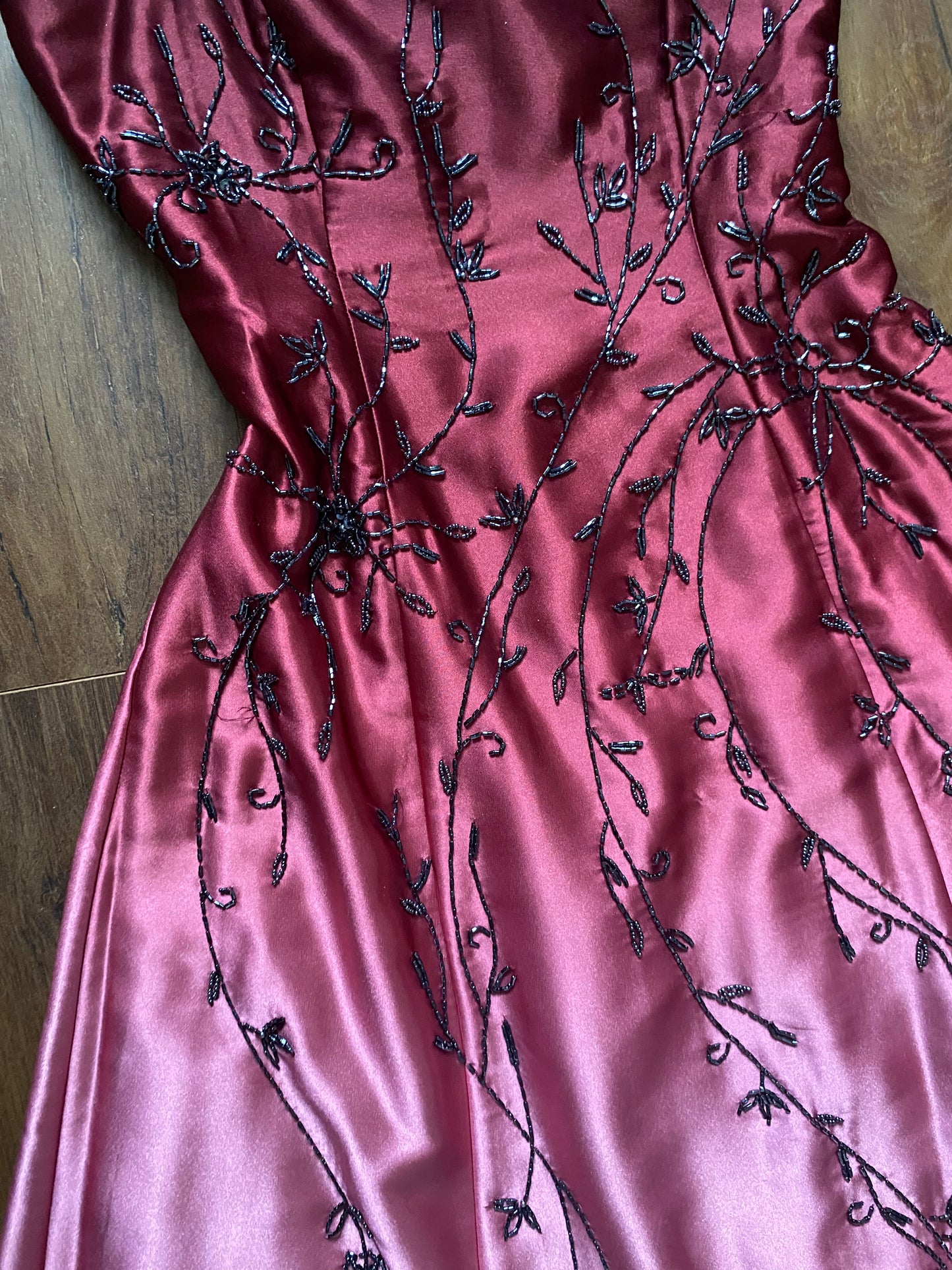 Pink Dave & Johnny satin beaded evening dress UK 8