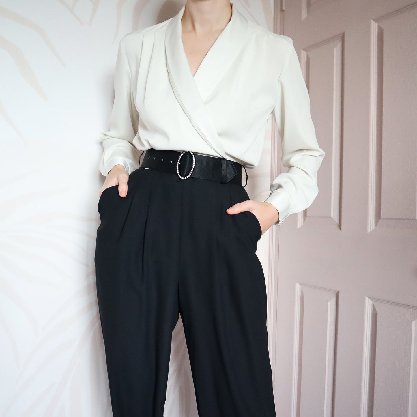 Black & white 80s long sleeve jumpsuit UK 8-10