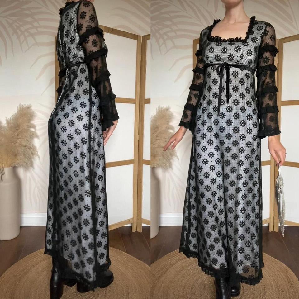 Simon Ellis 60s black & white long sleeve dress uk 10