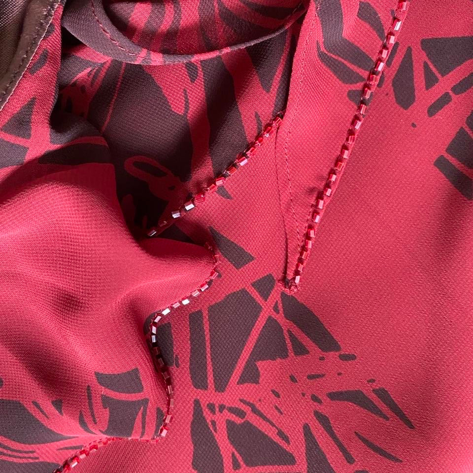 Red After Six print evening dress UK 12