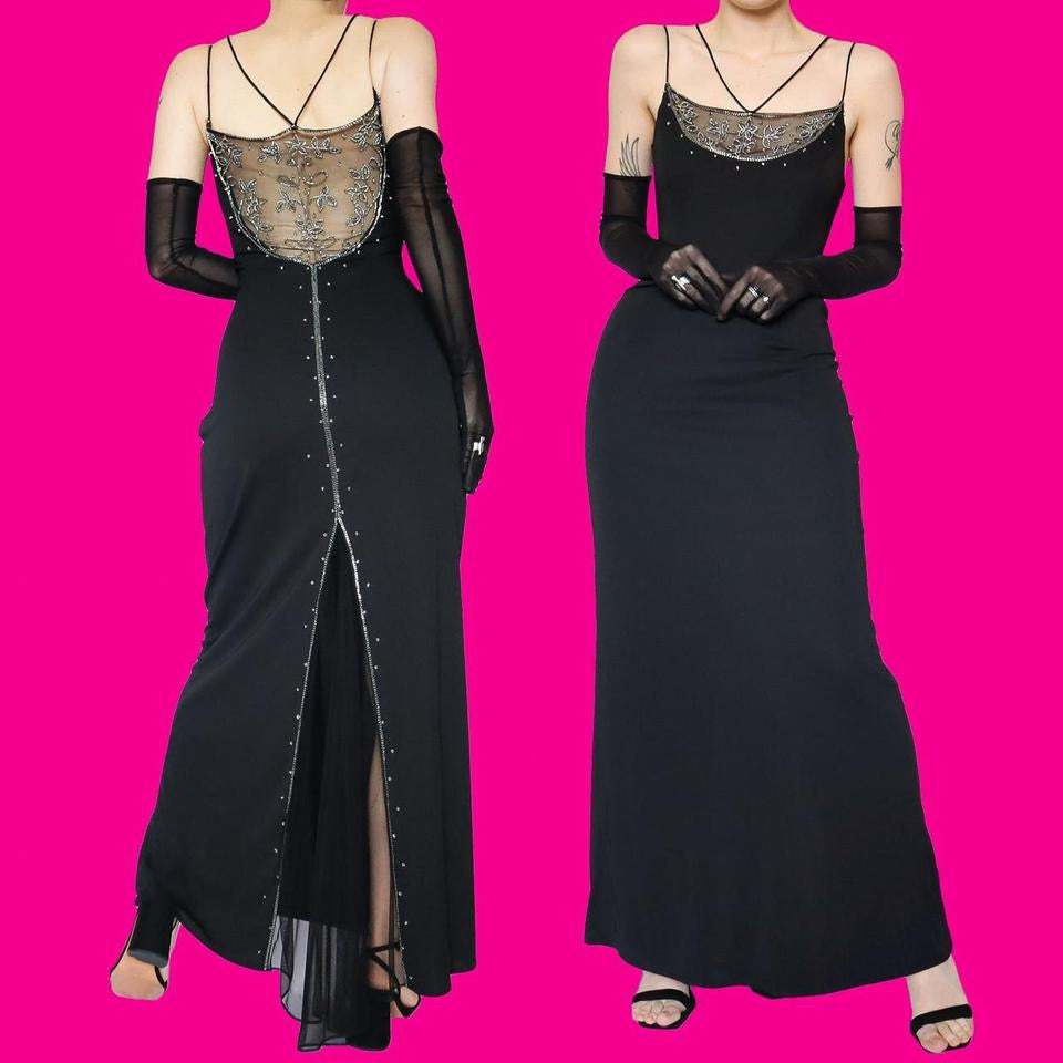 Black beaded Dave & Johnny evening dress uk 10