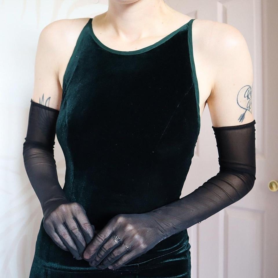 Dark Green Vintage Dave & Johnny Velvet Evening Gown UK 8