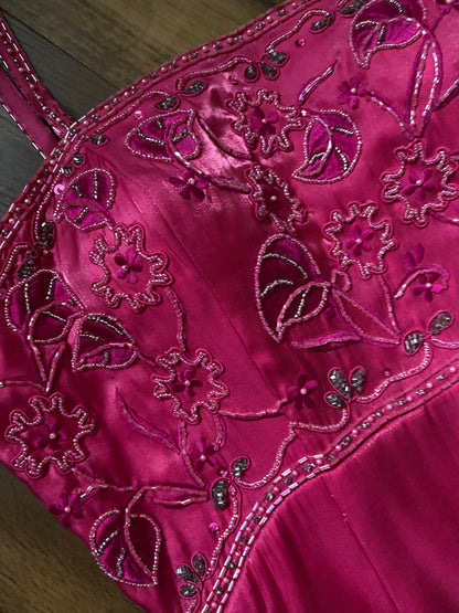 Fuchsia pink a-line beaded evening dress uk 12
