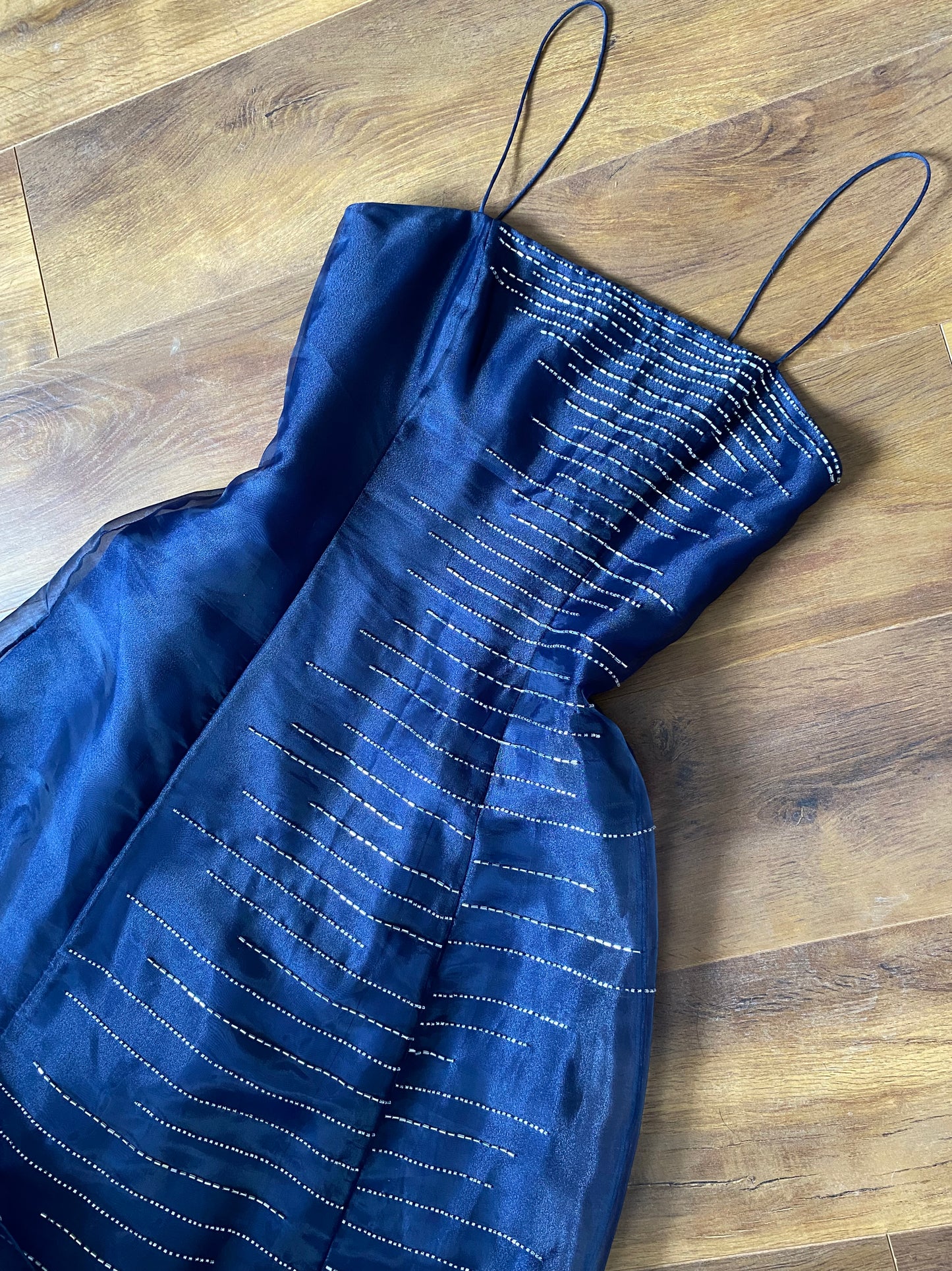 Morgan & Co navy beaded a-line prom dress UK 12