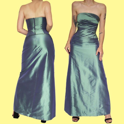 Green iridescent 100% silk 2 piece UK 8