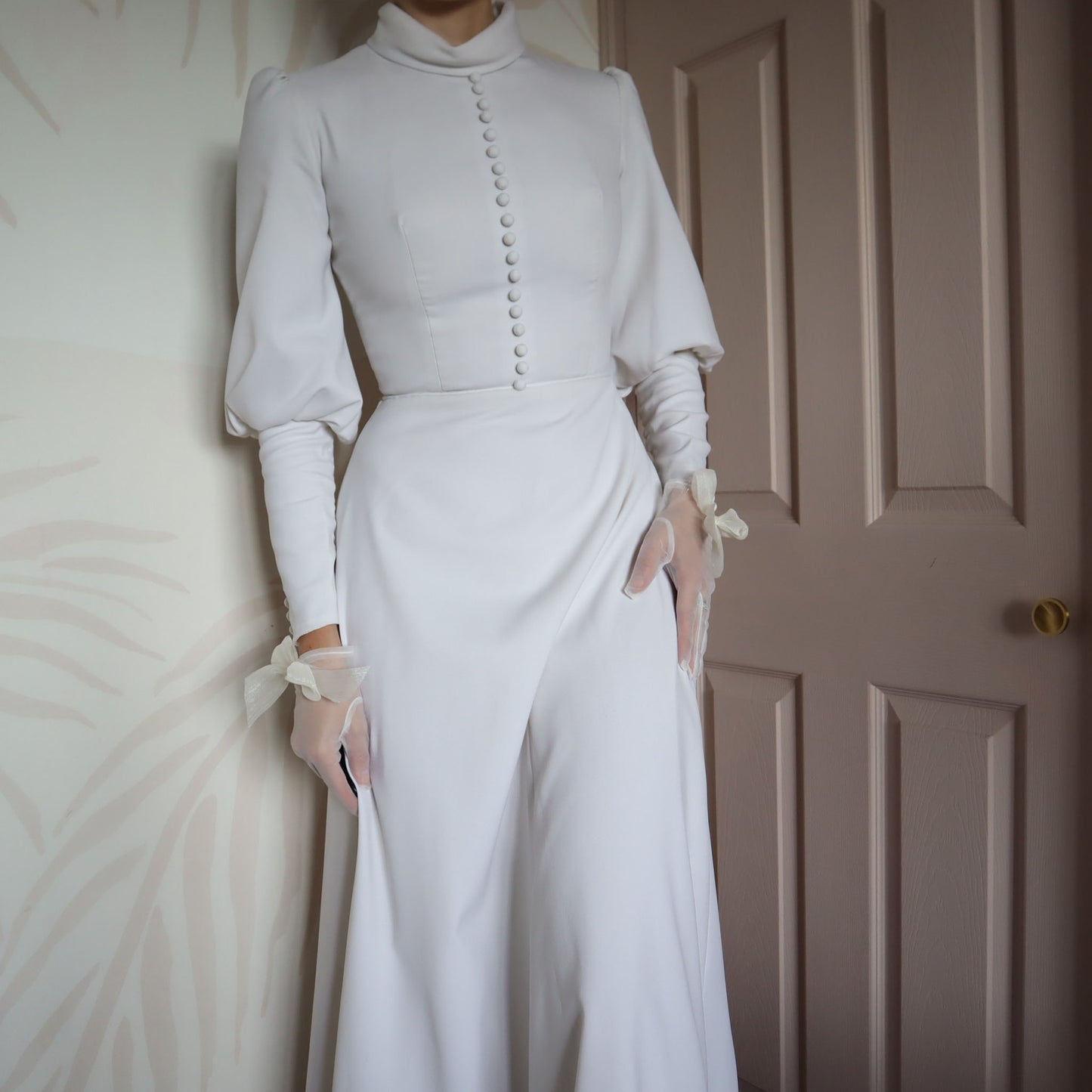 Ellis white long balloon sleeve wedding dress UK 8-10