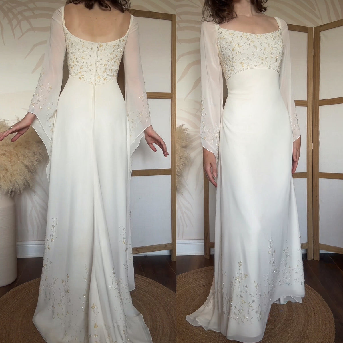 Ivory long sleeve ethereal wedding dress uk 14