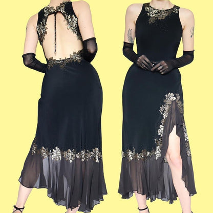 Black open back lace midi dress UK 6-8