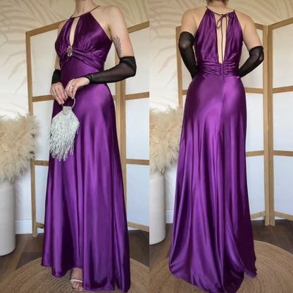 Purple satin Niki Livas prom dress uk 8