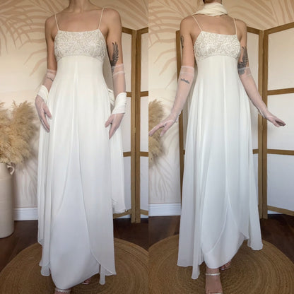 White empire waist beaded wedding dress uk 10