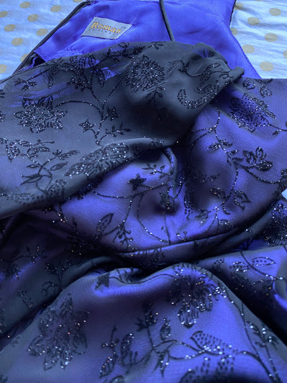 Purple glittery floral evening gown UK 14