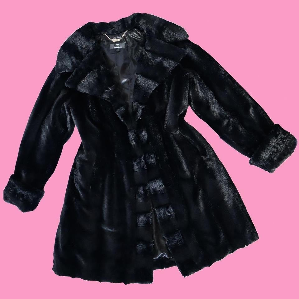 Black faux fur warm coat UK L
