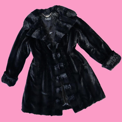Black faux fur warm coat UK L