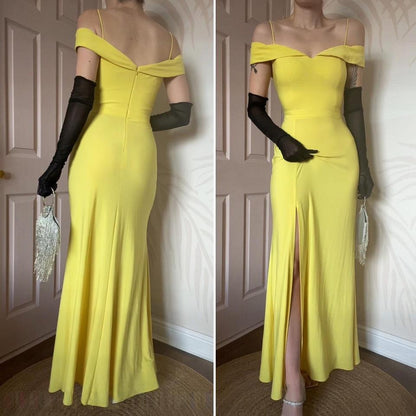 Yellow stretch cold shoulder evening prom dress UK 10 available