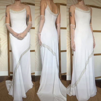 White Rena Koh pearl detail wedding dress uk 10