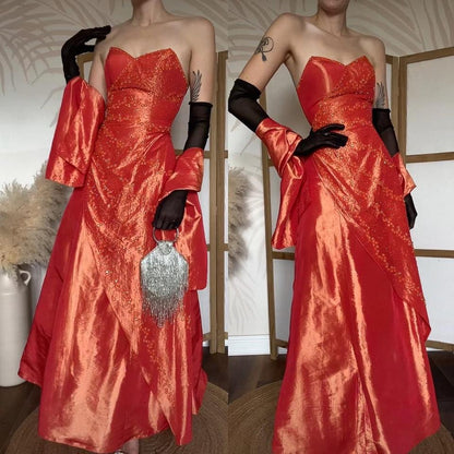 Dynasty strapless a-line prom dress & shawl uk 8