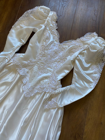 Ivory 80s satin long sleeve midi dress uk 8