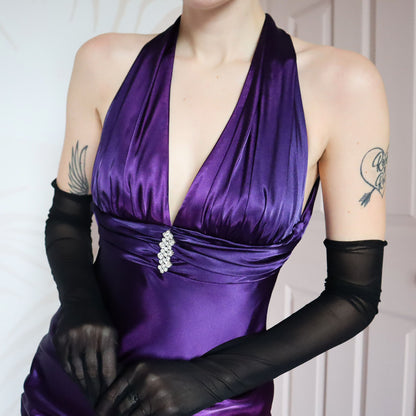 Purple & pink satin evening gown UK 8