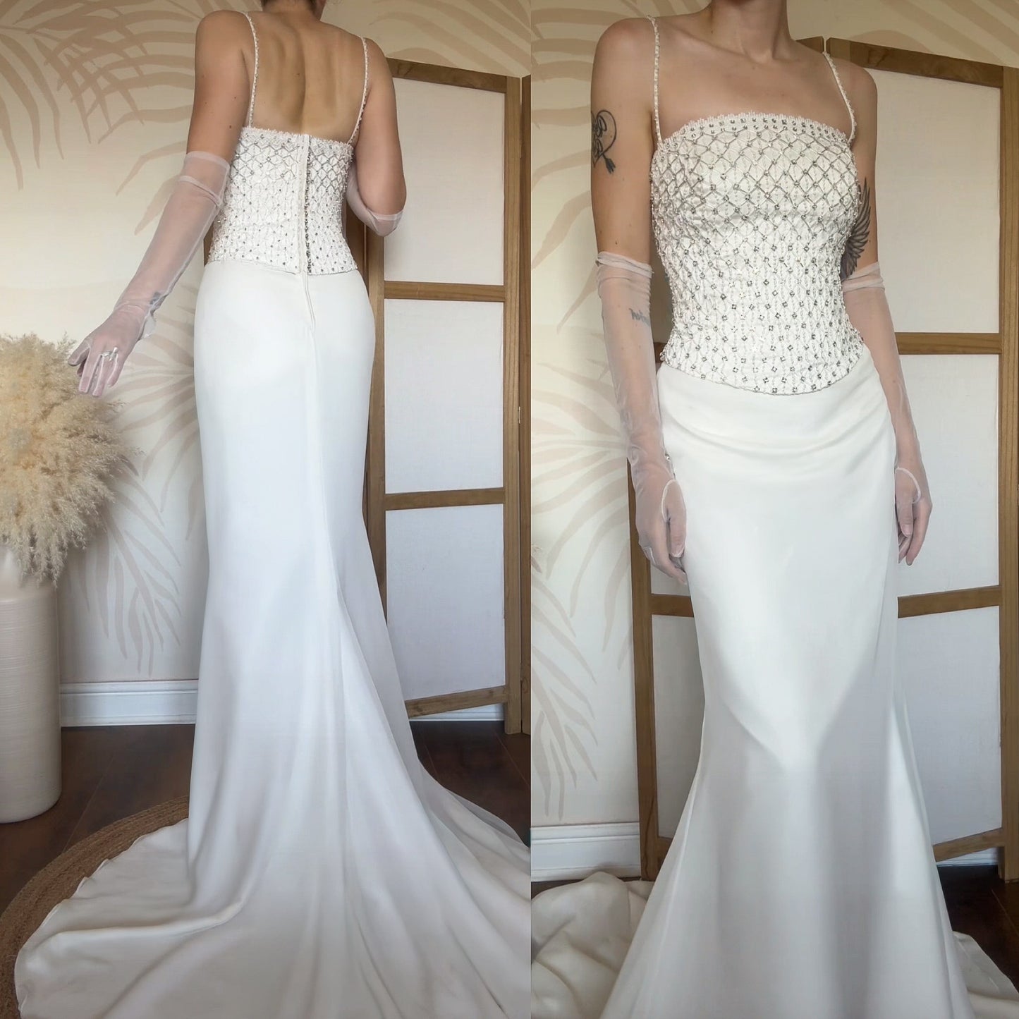 White lace & bead wedding dress uk 12