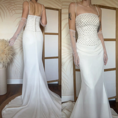 White lace & bead wedding dress uk 12