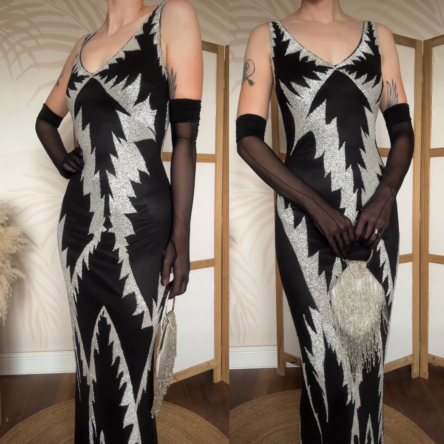 Black & white beaded evening dress uk 10
