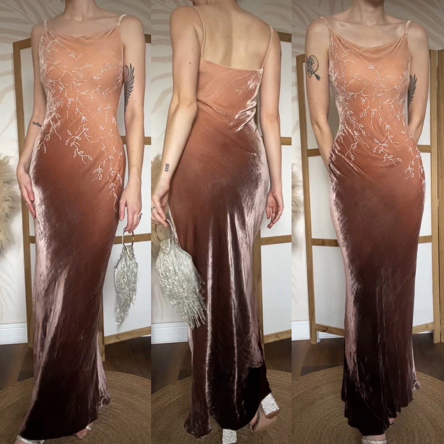 Emma Somerset brown beaded velvet slip dress uk 8-10