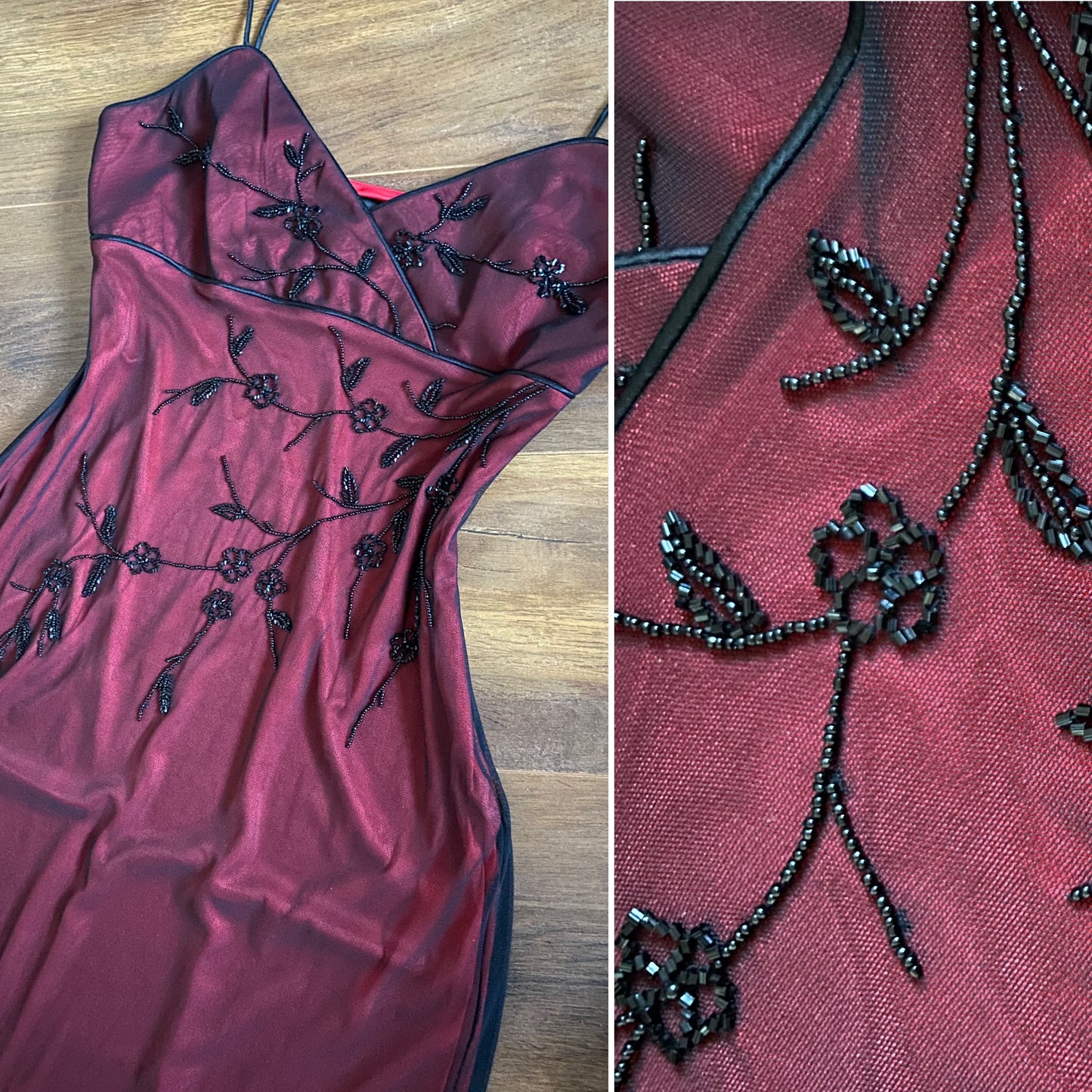 John Charles red beaded stretch evening dress uk 14