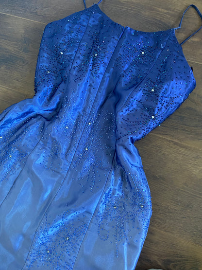 Navy ombré satin beaded evening dress uk 10-12