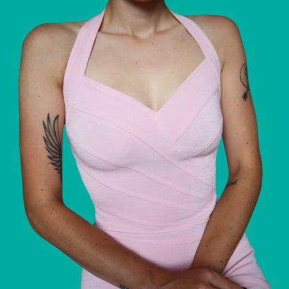 Baby pink body-con halter-neck mini dress UK 10